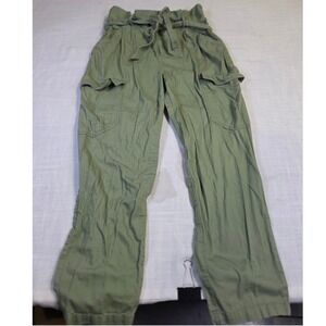 HM Olive Green Paperbag Waist Cargo Pants Cotton Utility Trousers Size 8